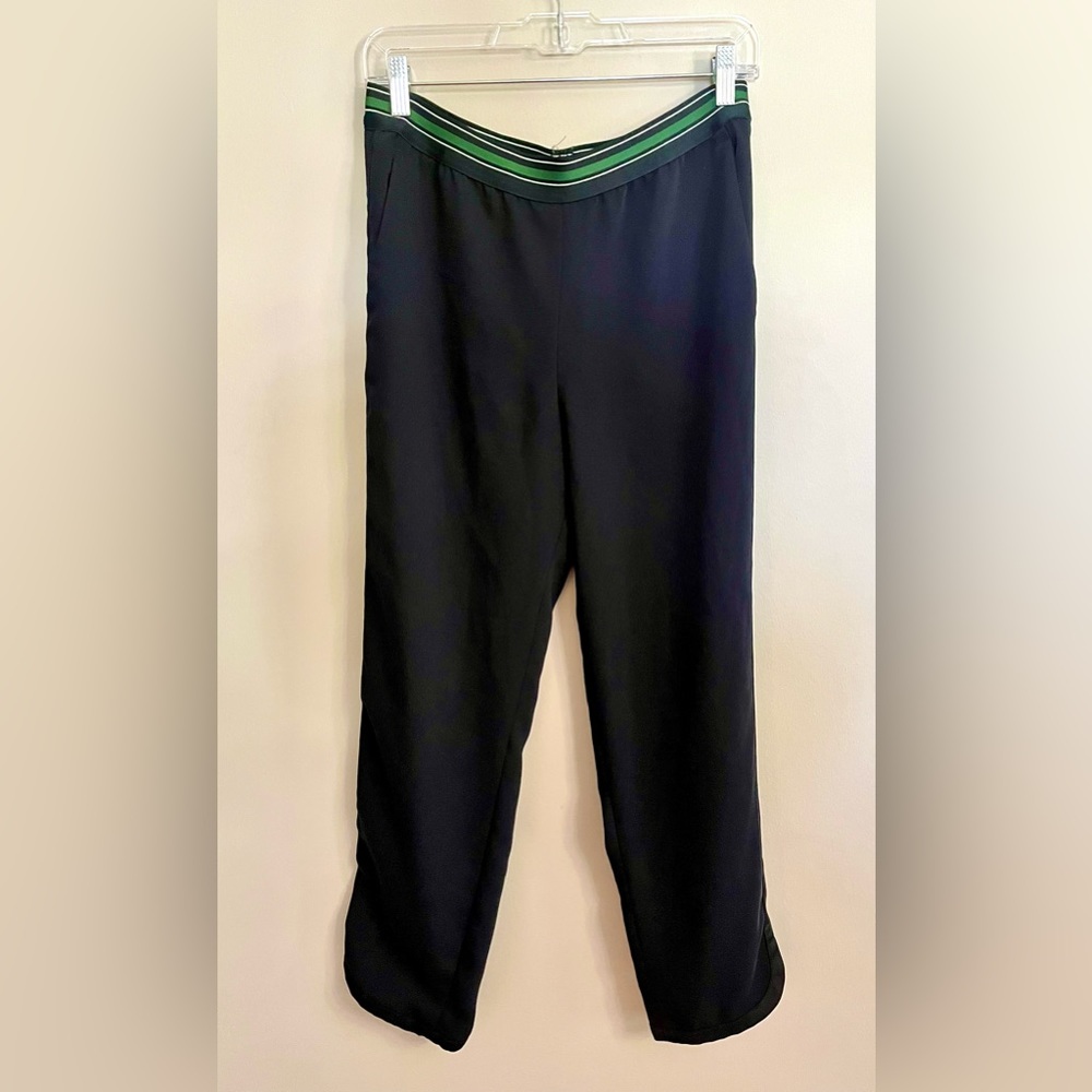 Ann Taylor Elastic Waist Navy Tuxedo Straight Leg Dressy Pant Sm.